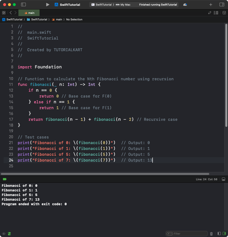 Swift Program to Generate Nth Fibonacci Number using Recursion